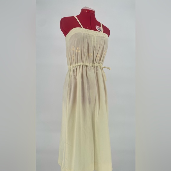 Vintage Pastel Yellow Side Button Drawstring Waist Midi Sundress - Picture 6 of 11